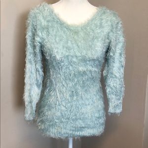 Women’s blue aqua fuzzy sweater